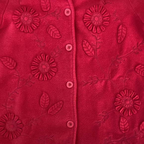 NWOT •Susan Graver•Fleece Jacket Button Down Front Flower Appliqué’s Ladies Med - Picture 7 of 9